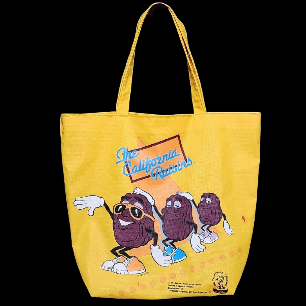 Vtg 1987 The California Raisins Yellow Tote Bag Small 12" x 11" Rare HTF 1980s